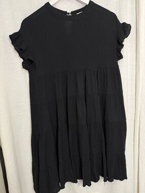 Aura Black Ruffle Sleeve Tiered Mini Dress sz XS
